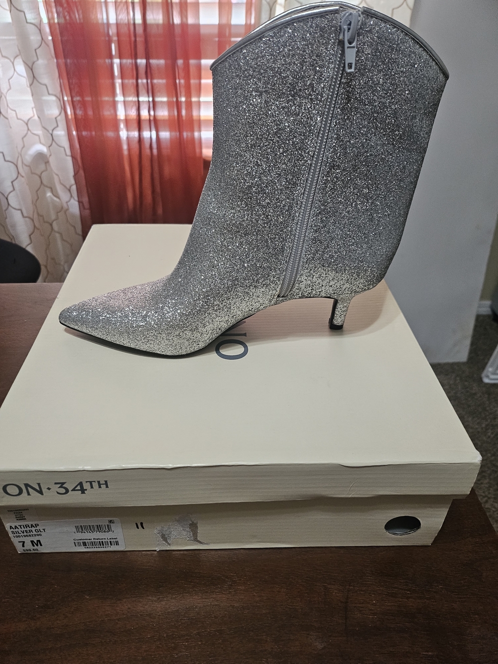 Silver Glitter Pointed-Toe Kitten Heel Ankle Boots - Women